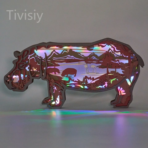 Hippos Wooden Carving Light, Suitable For Bedroom, Bedside, Desk, Exquisite Night Light